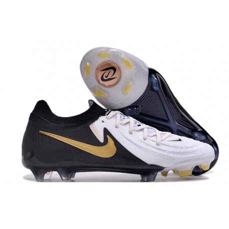 Nike Phantom Luna II Elite Low FG Blanc Noir Pièce Dor Métallique
