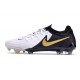Nike Phantom Luna II Elite Low FG Blanc Noir Pièce Dor Métallique