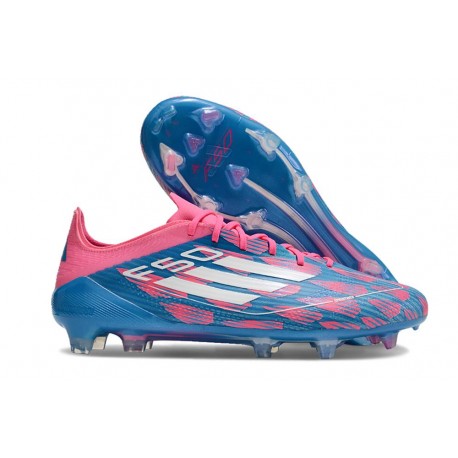 Crampon de Foot Adidas F50 Elite FG Bleu Solaire Blanc Ftwr Rose