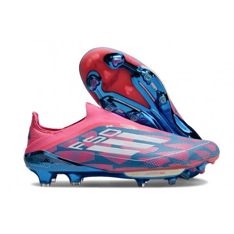 Chaussures adidas F50+ Sans Lacets FG Bleu Solaire Blanc Ftwr Rose