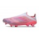 Chaussures de football adidas F50+ Sans Lacets FG Rose Blanc