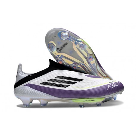 Chaussures de football adidas F50+ Sans Lacets FG X Messi Blanc Ftwr Noir Violet Uni
