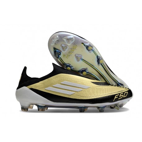 Adidas F50 Elite Sans Lacets FG Doré Noir Blanc