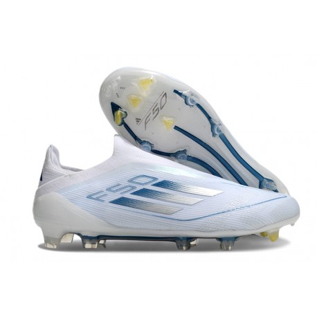 Adidas F50 Elite Sans Lacets FG Blanc Bleu