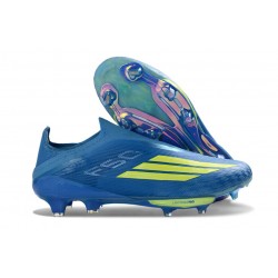 adidas F50+ Sans Lacets FG X MESSI Equipe Bleu Royal Jaune Solaire Bleu Semi Eclatant